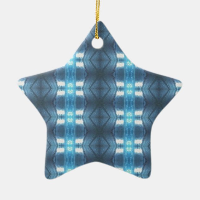 Stylish Dark and Light Blue Diamonds Ceramic Tree Decoration (Front)