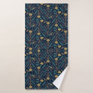 Stylish Dark Blue Fabric Pattern with Floral Bath Towel Set