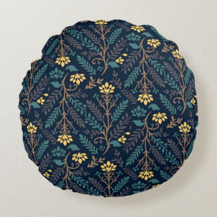Stylish Dark Blue Fabric Pattern with Floral Round Cushion