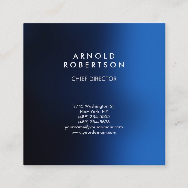 Stylish Dark Blue Modern Professional Square Business Card (Front)