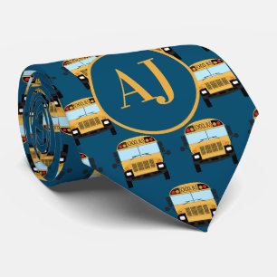 Stylish Dark Blue Monogrammed School Bus Driver Tie