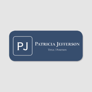 Stylish Dark Blue White: Modern & Elegant Monogram Name Tag