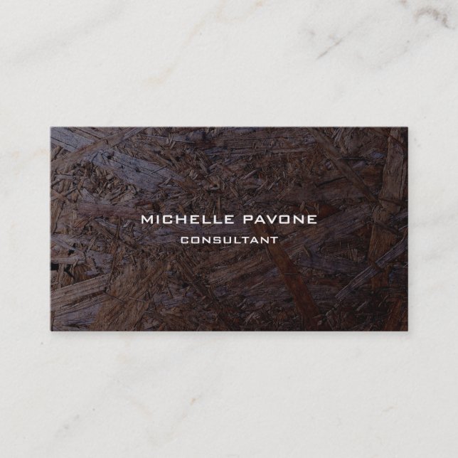 Stylish Dark Brown Wood Texture Professional Business Card (Front)