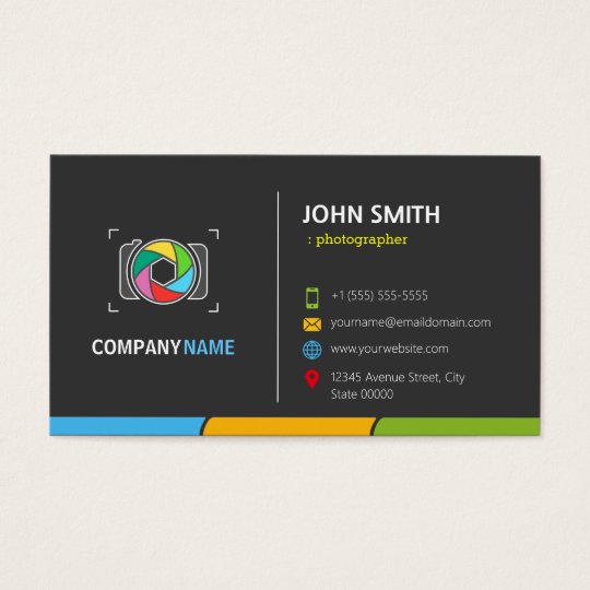 Stylish Dark Colourful Camera Symbol Business Card