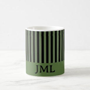 Stylish Dark Green and Black Stripes Monogram  Coffee Mug