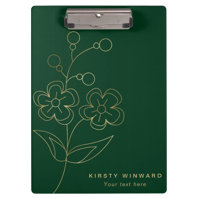 Stylish Dark Green and Gold Botanical Flowers Clipboard (Front)