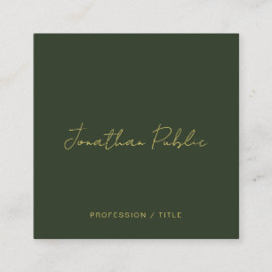 Stylish Dark Green Calligraphy Gold Text Trendy Square Business Card