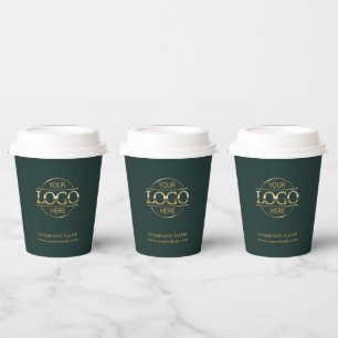 Stylish Dark Green Corporate Company Business Logo Paper Cups