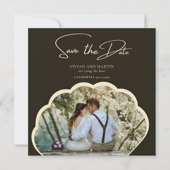 Stylish Dark Green Photo Save The Date Invitation (Front)
