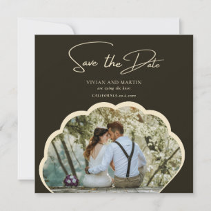 Stylish Dark Green Photo Save The Date Invitation