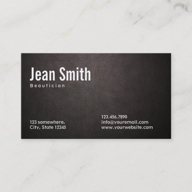 Stylish Dark Leather Beautician Business Card (Front)