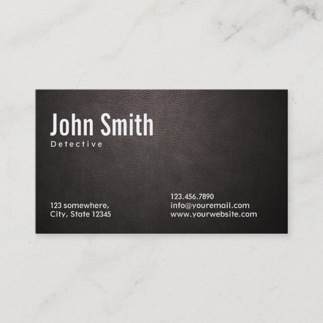 Stylish Dark Leather Detective Business Card (Front)
