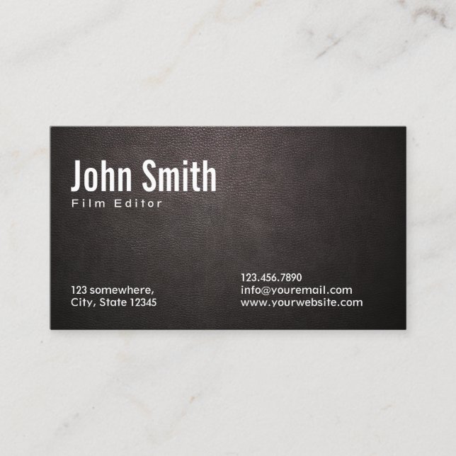 Stylish Dark Leather Film Editor Business Card (Front)