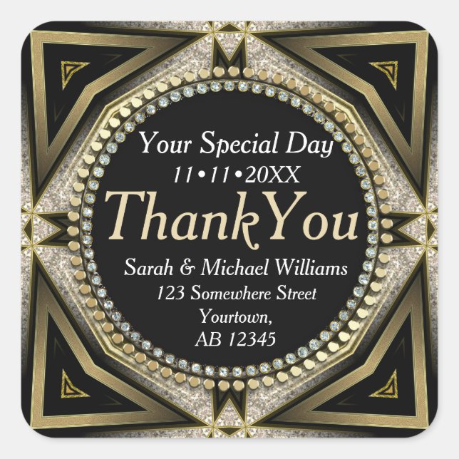 Stylish Dark Mediaeval Royale Thank You Stickers (Front)
