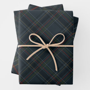 Stylish dark navy blue Christmas plaid holiday Wrapping Paper Sheet