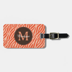 Stylish Dark Orange Zebra Print Monogram and Name Luggage Tag