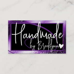 Stylish Dark Purple Frame Heart Handmade by Name  Business Card