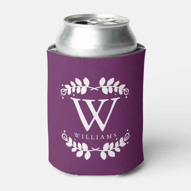 Stylish Dark Purple Monogram Can Cooler (Can Front)