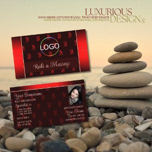 Stylish Dark Red Chic with Logo Photo and Monogram Business Card