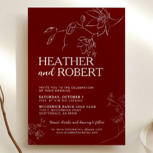 Stylish Dark Red Floral Botanical Boho Wedding Invitation