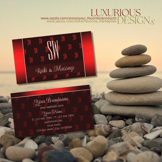 Stylish Dark Red with Monogram Professional Modern Business Card (Creator Uploaded)