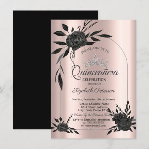 Stylish Dark Roses Gothic Rose Gold Invitation