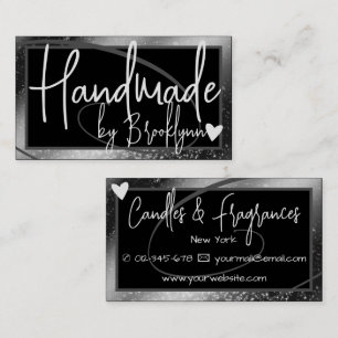 Stylish Dark Silver Frame Heart Handmade by Name  Business Card