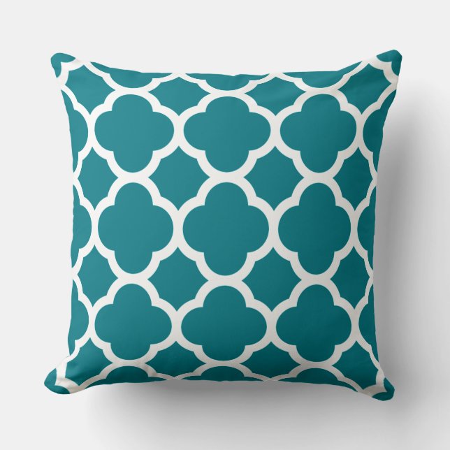 Stylish Dark Turquoise Quatrefoil Pattern Cushion (Front)