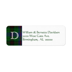 Stylish Davidson Plaid Monogram Custom Labels