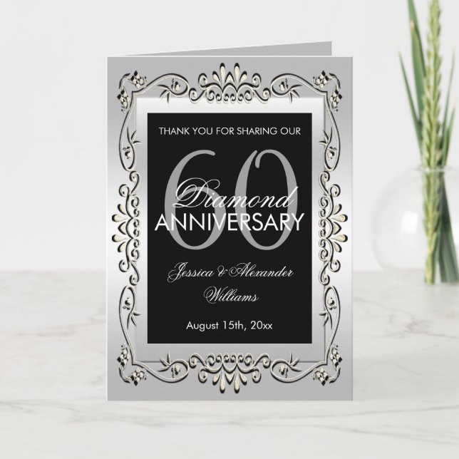 Stylish Decorative Silver 60th Wedding Anniversary Card (Front)