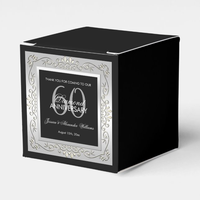 Stylish Decorative Silver 60th Wedding Anniversary Favour Box (Front Side)