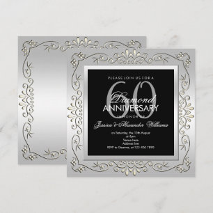 Stylish Decorative Silver 60th Wedding Anniversary Invitation