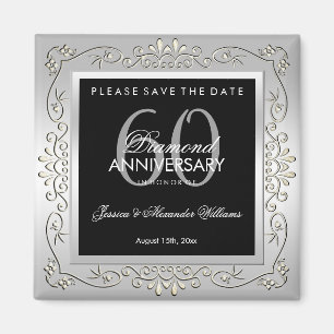 Stylish Decorative Silver 60th Wedding Anniversary Magnet