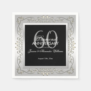 Stylish Decorative Silver 60th Wedding Anniversary Napkin
