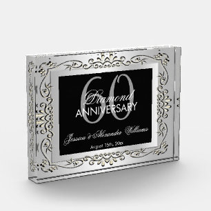 Stylish Decorative Silver 60th Wedding Anniversary Photo Block