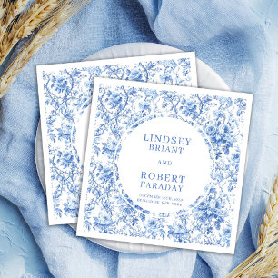 Stylish Deep Blue Toile Roses Custom Wedding Napki Napkin