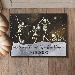 Stylish Deep Dark Sparkling Sky Dancing Skeletons Doormat