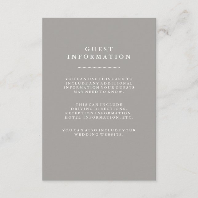 Stylish Deep Grey Wedding Guest Information Enclosure Card (Front)