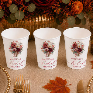 Stylish deep red fall bridal shower paper cups