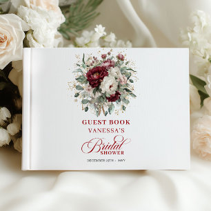 Stylish Deep Red Floral Bridal Shower Guest Book