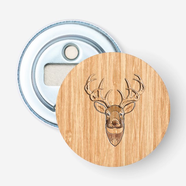 Stylish Deer Head Light Wood Grain Print Bottle Opener (Front)