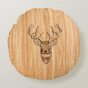 Stylish Deer Head Light Wood Grain Print Round Cushion