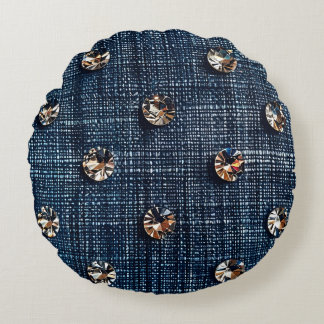 Stylish Denim and Diamond Round Throw Pillow