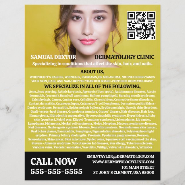 Stylish Dermatologist, Dermatology Clinic, QR Code Flyer (Front)