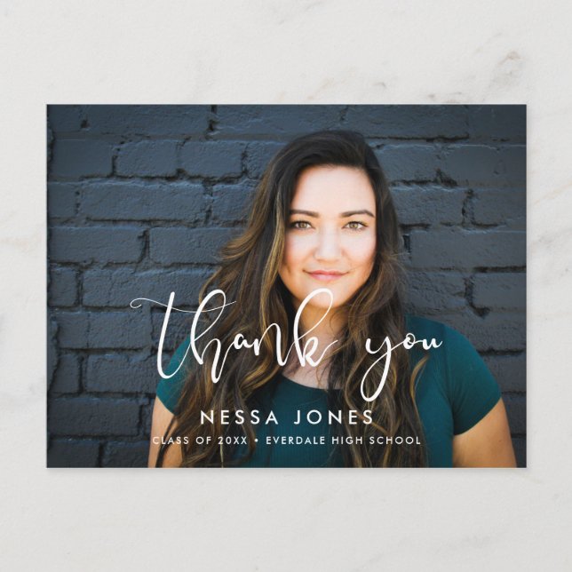 Stylish design Photo graduation Thank you Postcard (Front)