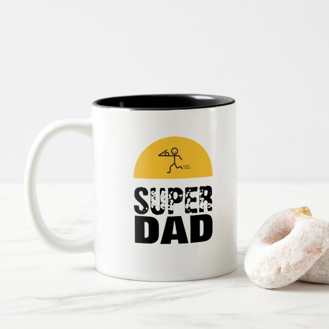 Stylish Design "SUPER DAD" Personalised Wishes Two-Tone Coffee Mug (With Donut)