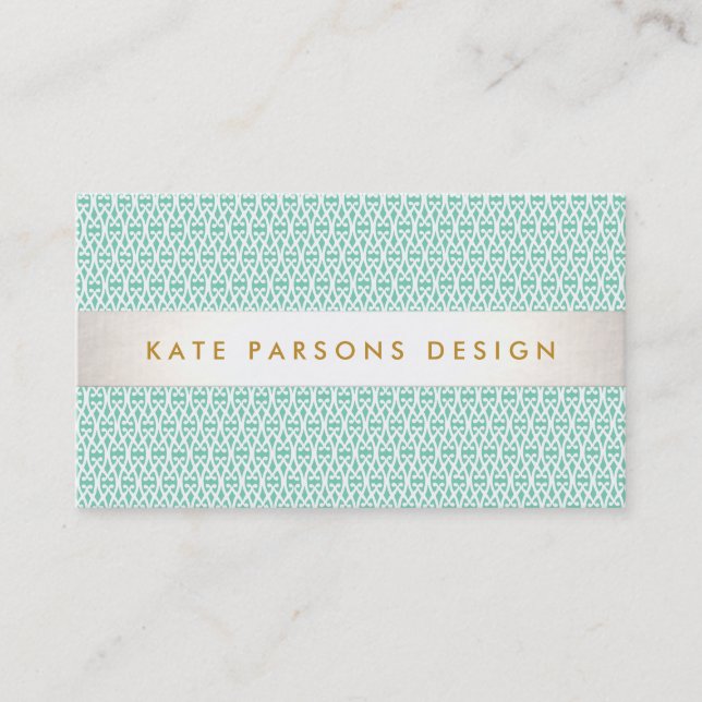 Stylish Designer Modern Mint and White Pattern Business Card (Front)