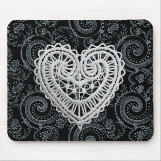 "Stylish Designs" Crochet Heart/Blk/Grey Mouse Mat