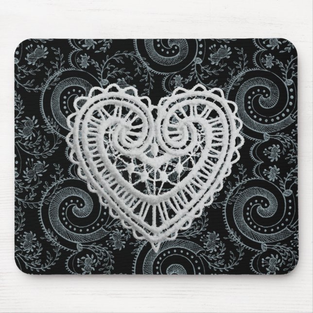 "Stylish Designs" Crochet Heart/Blk/Grey Mouse Mat (Front)