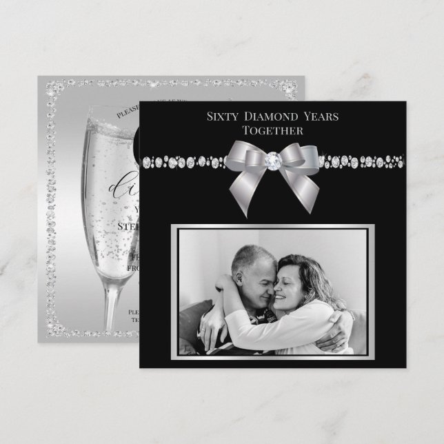 Stylish Diamond 60th Wedding Anniversary Photo  Invitation (Front/Back)
